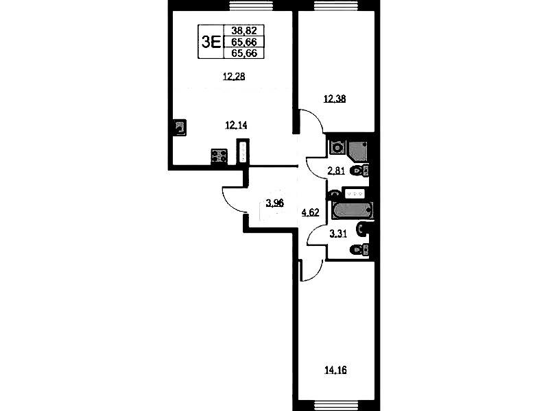 2-комнатная квартира 65.66 м², 8/9 эт., ЖК «Квартал Лаголово»